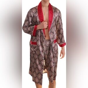 New Mens Silky Pajama Robe Short Set w/ 2 Pockets Multiple Sizes